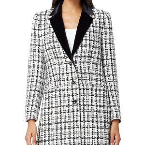 NWT Tahari Women's White Plaid Velvet-Collared Lapel Boucle Topper Jacket Size14